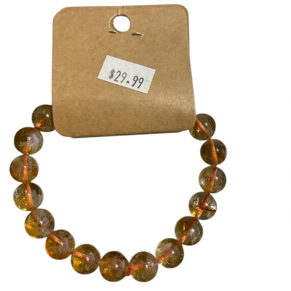 Citrine Beaded Stretch Bracelet Natural Gemstone Honey Gold Crystal